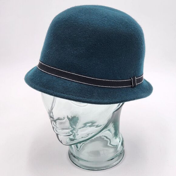 Vintage Wool Green Black Ribbon Cloche Hat - Picture 7 of 8